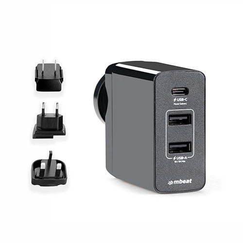 mbeat® Gorilla Power 45W USB-C Power Delivery (PD 2.0) and Dual USB-A World Travel Charger MB-CHGR-PD45