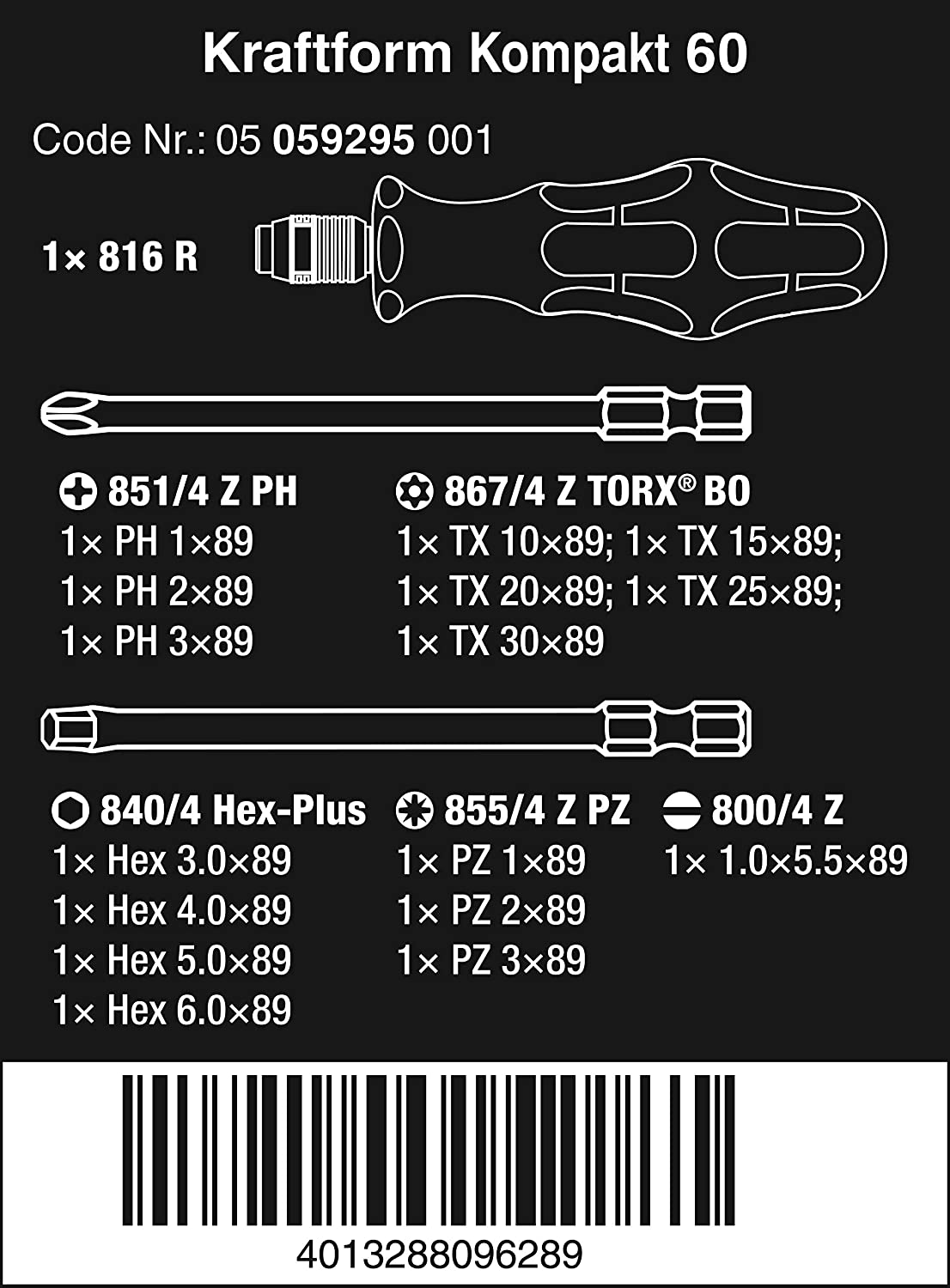 Wera Kraft Form Kompakt 60 Driver 16 Piece Set 05059295001