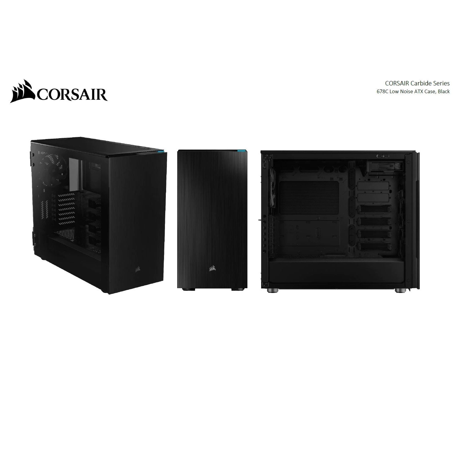 Corsair Carbide 678C E-ATX USB Type-C, PWM Fan Controller, 5.25" ODD Bay x1 , 3.5” x6, 2.5” x3, TG, Low Noise, PCI 7+2 vertical, Black Case. 2 Yrs Wty CC-9011167-WW [PC]