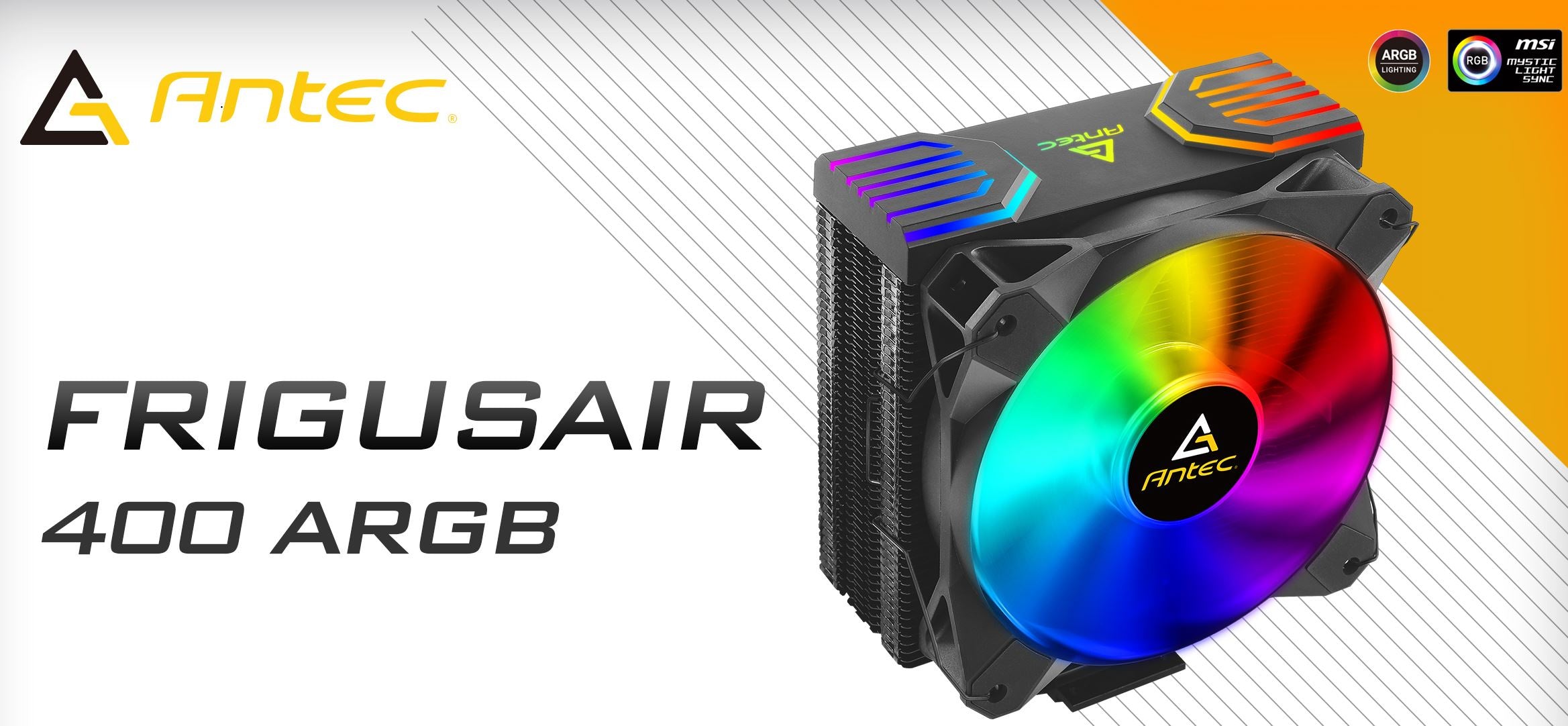 Antec FrigusAir A400 ARGB Air CPU Cooler, 77 CFM, Silent RGB 12CM PWM Fan with controller, Direct Heat-Pipes, Intel 1700, 2066, 115x, AM 3/4+, AM5 [PC]