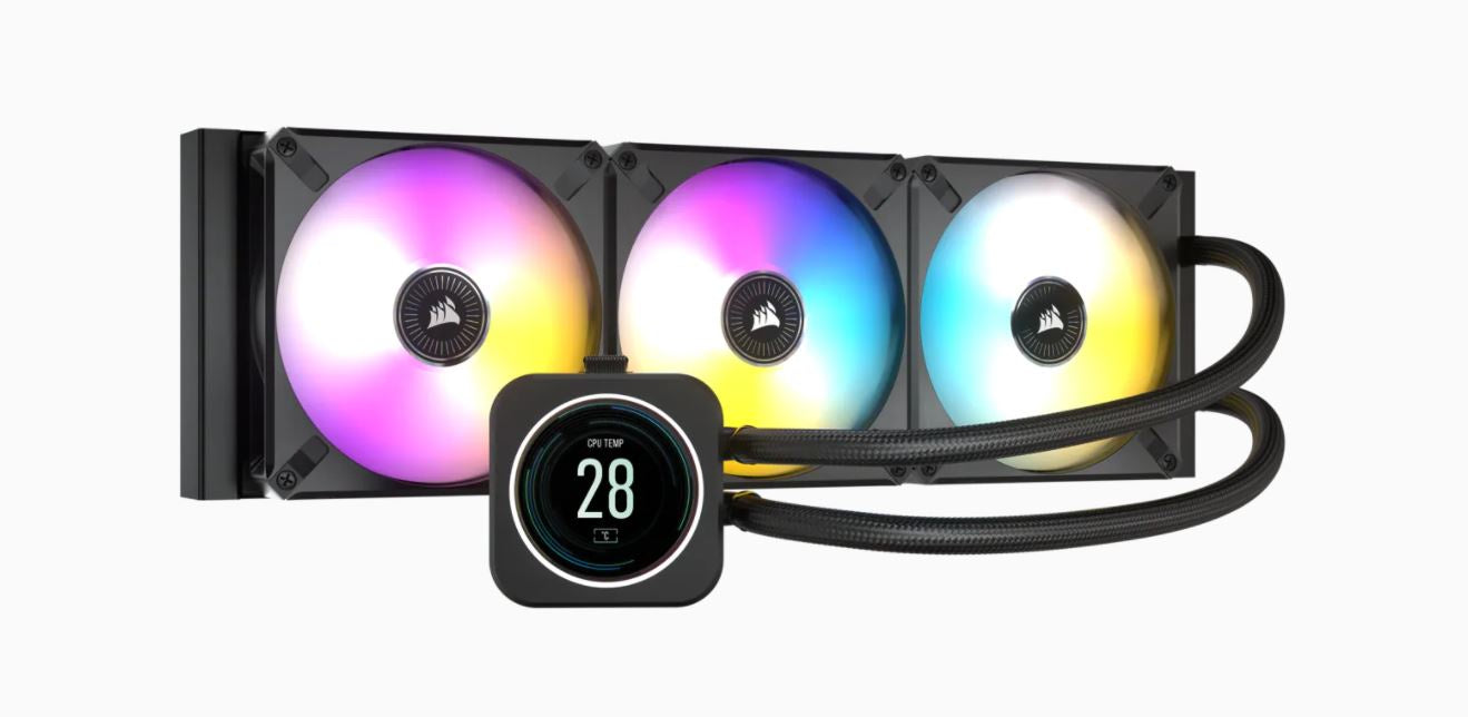Corsair H150i Elite LCD, 360mm, LCD IPS Display, High Performance Pump, and RGB LED. Zero RPM, Commander Core, 1700 and TRX4, CPU Liquid Cooler CW-9060062-WW [PC]