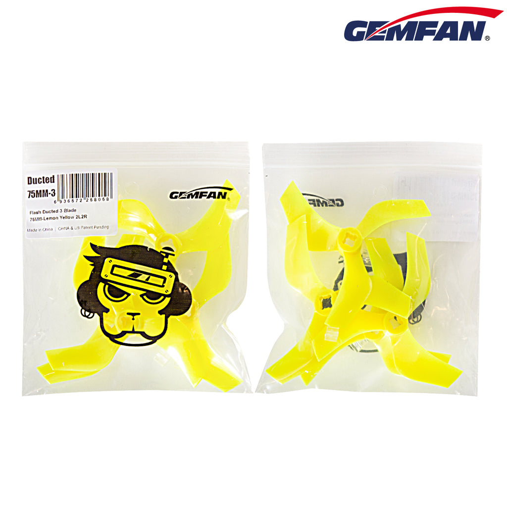 Gemfan D75 75mm 3" Ducted 3-Blade Propellers w/M5 Adapters - 1.5mm Shaft (2CW + 2CCW)