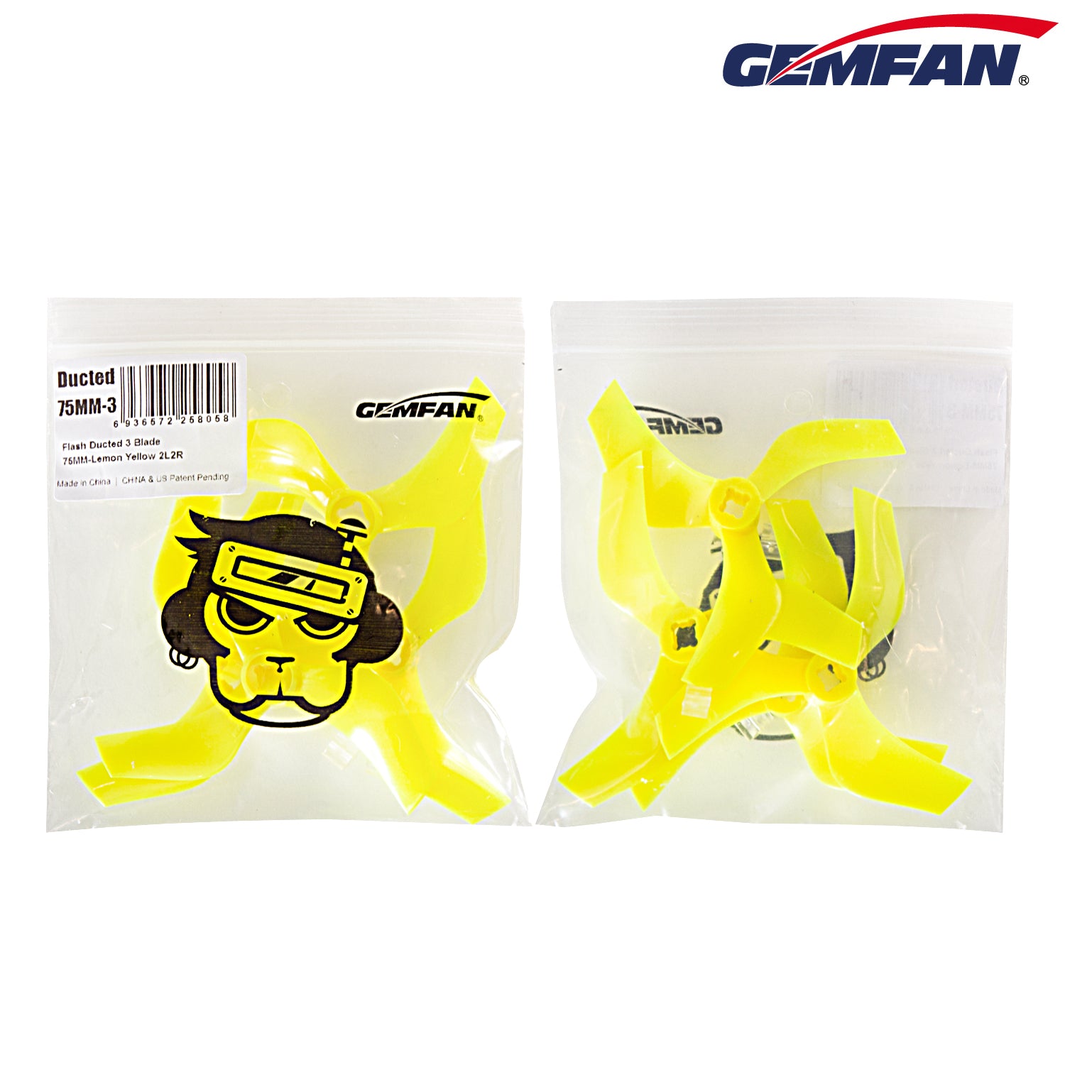 Gemfan D75 75mm 3" Ducted 3-Blade Propellers w/M5 Adapters - 1.5mm Shaft (2CW + 2CCW)