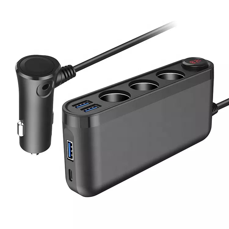 Cigarette 12/24v Triple Outlet with USB QC3 and Voltage Display