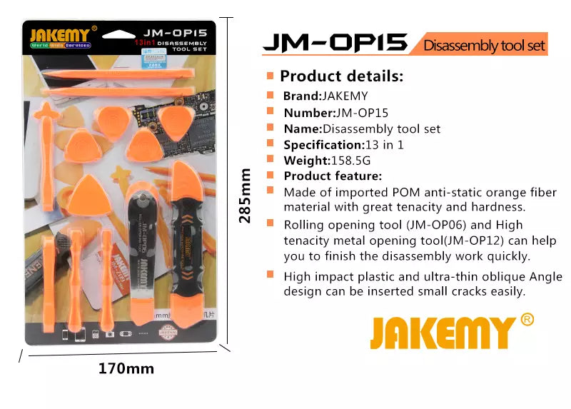 JAKEMY 13 IN 1 Mini Opening Tools with Safe Crowbar Pry for Mobile Phone Pad Laptop DIY Disassembling JM-OP15