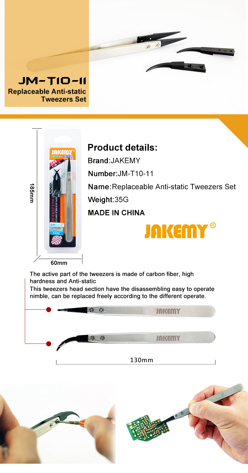 JAKEMY High Quality Anti-static Insulated Tweezers JM-T10-11