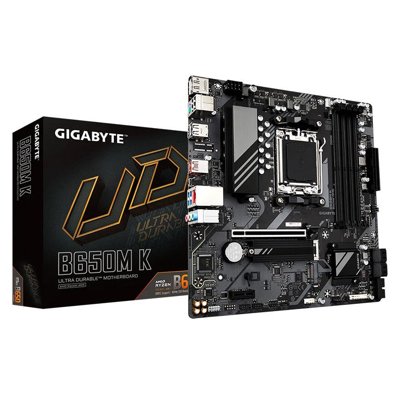 Gigabyte B650M K mATX Motherboard 4x DDR5~128GB,1x PCIe x16, 1x PCIe x1 ,2x M.2, 4x SATA 6, 3x USB 3.2, 1x USB-C, 4x USB 2.0 [PC]