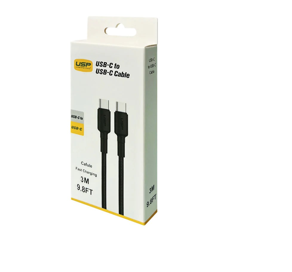 USP BoostUp USB-C to USB-C Cable (3M) - Black (6972890207071), 3A Fast and Safe Charge, Strong and Durable Nylon Braided, Anti-Break, Avoid Knotting