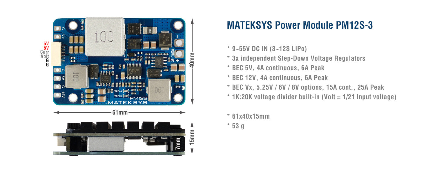 Power Module Pm5 Matek Power Module 5v/4A 12v/4A PM12S-3 – Phaser FPV