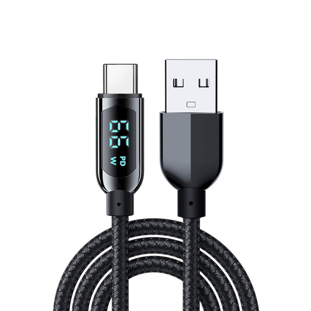 Phaser FPV USB-A to USB-C 1.2M 66w With Watt Display Braided Charging Cable