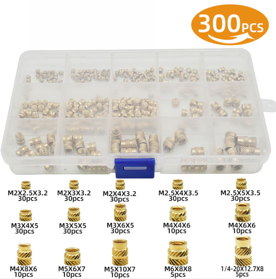 300 Piece M2, M3, M4 Threaded Knurled Brass Heat Set Insert Kit for 3D Printing