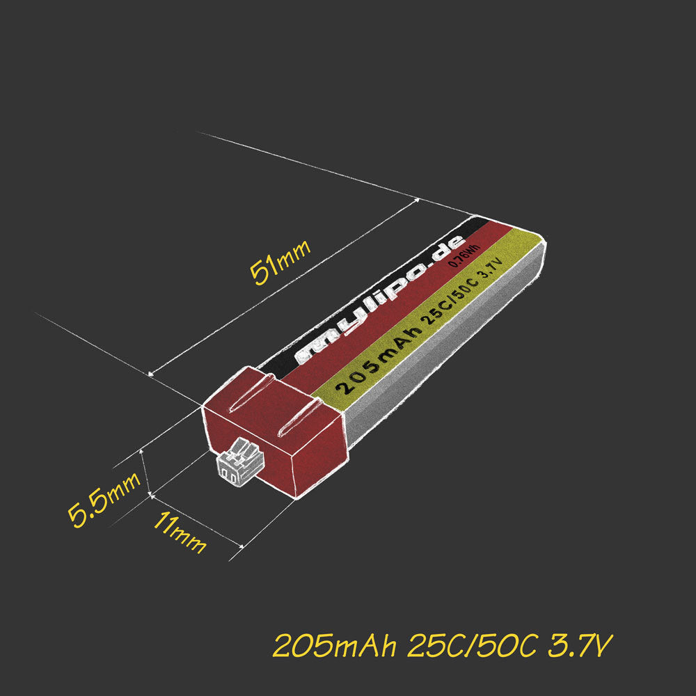 mylipo 205mAh 25C 1S LiPo Battery - Micro-JST Connector (6.0g) [DG]