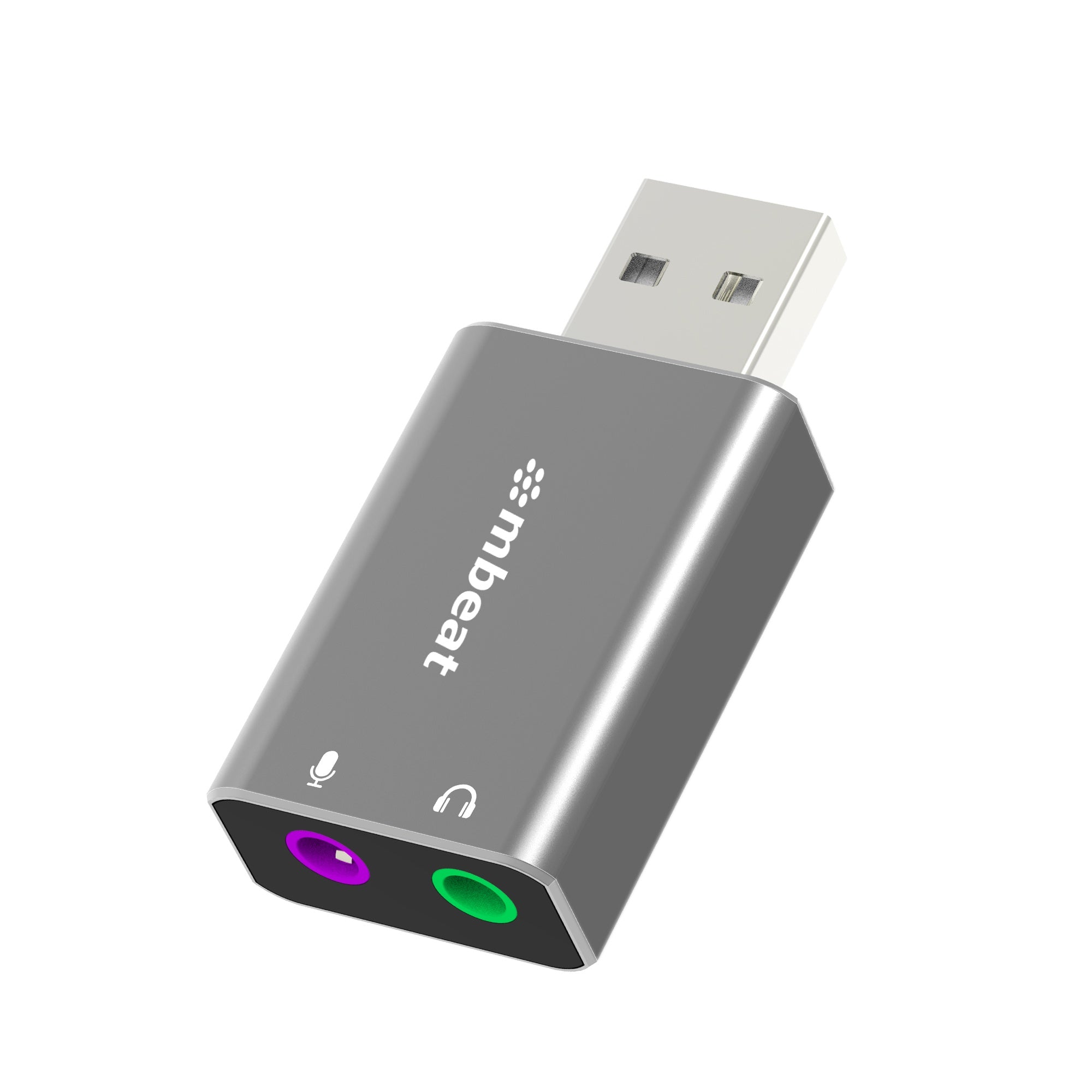 mbeat Elite USB to 3.5mm Audio and Microphone Adapter - Add Headphone Audio Jack to USB-A Computers, Laptops, Notebooks - Space Grey [PC]