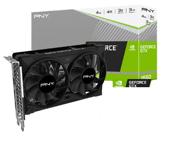 PNY nVidia GeForce GTX 1650 4GB GDDR6 Dual Fan 896 Cuda 1410/1590MHz 12Gbps DP HDMI DVI 3xDisplays Video Graphic Card VCG16504D6DFPPB1 [PC]