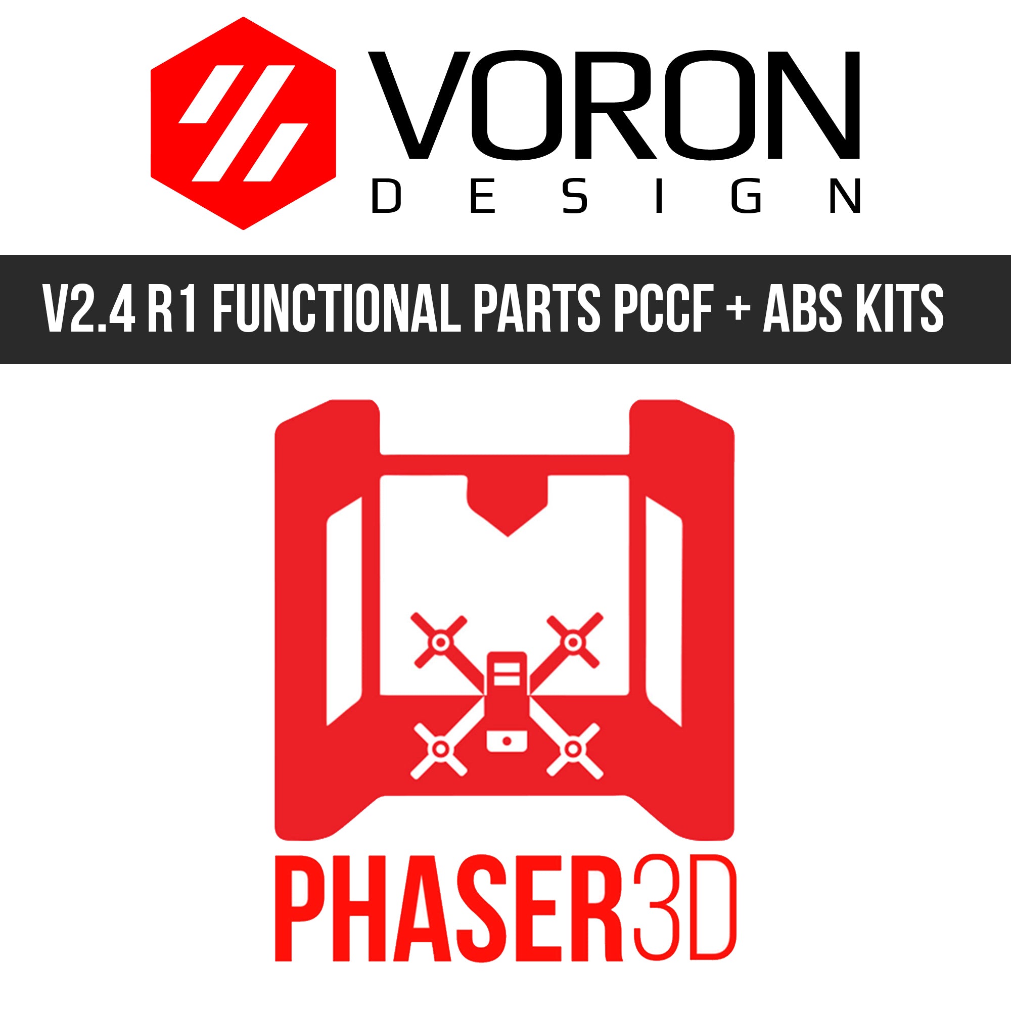 Voron 2.4 R1 Functional Parts Set Printed in Prusament Polycarbonate Carbon Fibre with Fire Engine Red Accents