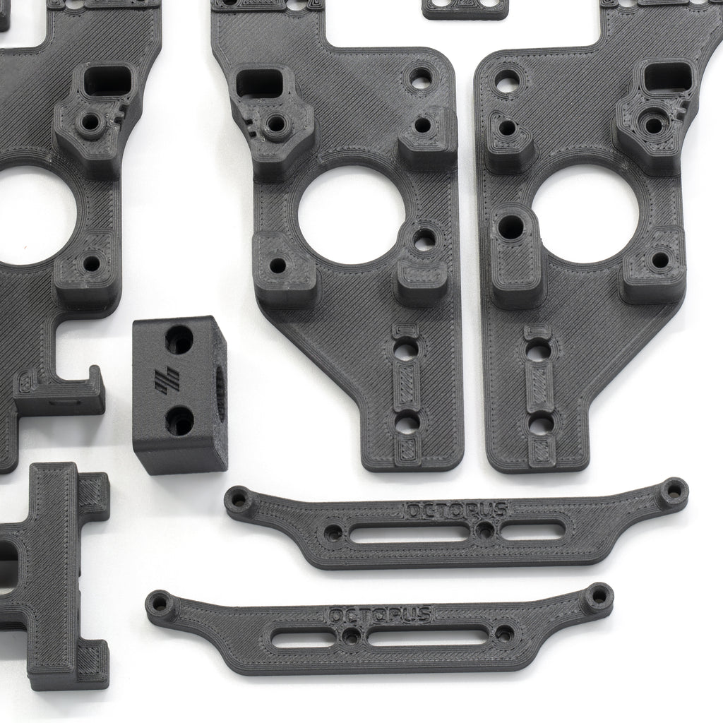 Voron 2.4 R1 Functional Parts Set Printed in Prusament Polycarbonate Carbon Fibre with Fire Engine Red Accents