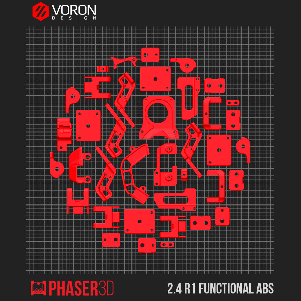 Voron 2.4 R1 Functional Parts Set Printed in Prusament Polycarbonate Carbon Fibre with Fire Engine Red Accents