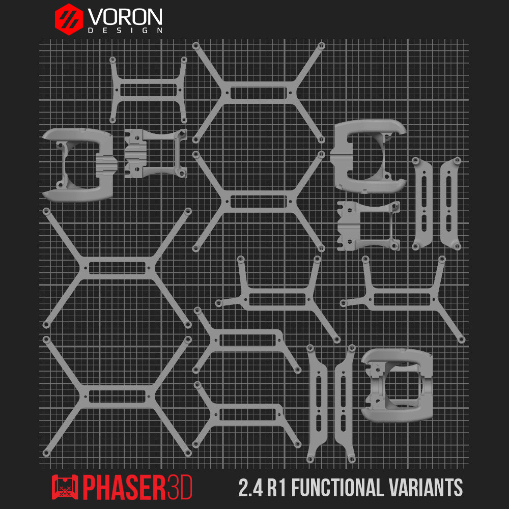 Voron 2.4 R1 Functional Parts Set Printed in Prusament Polycarbonate Carbon Fibre with Fire Engine Red Accents