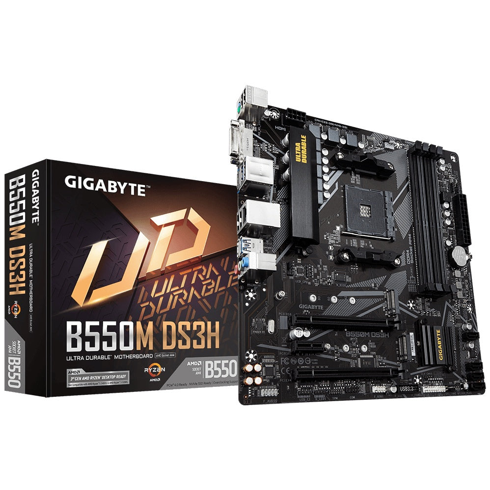 Gigabyte B550M DS3H ADM Ryzen M-ATX Motherboard 4xDDR4 4xSATA 2xM,2 LAN RAID 2xPCIEx16 HDMI DVI-D 4xUSB.2 6xUSB2.0 [PC]