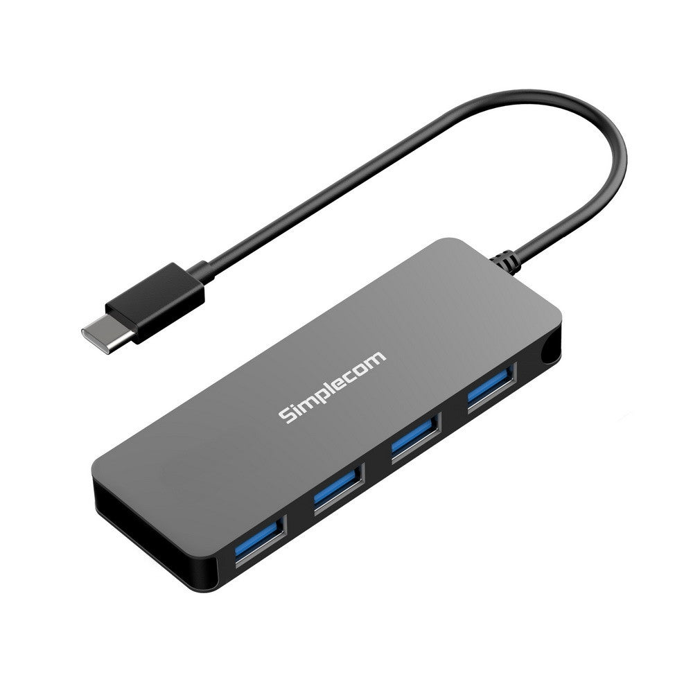 Simplecom CH320 Ultra Slim Aluminium USB 3.1 Type C to 4 Port USB 3.0 Hub Black [PC]