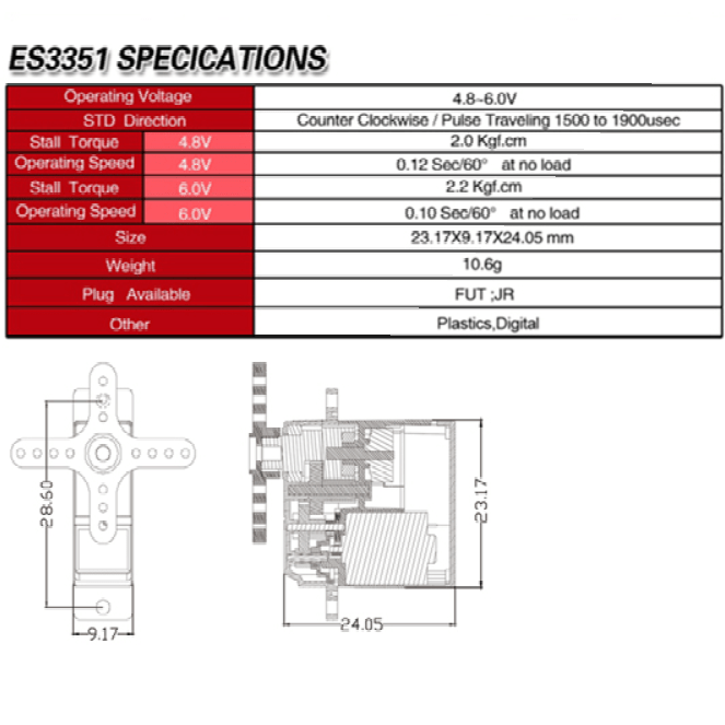 EMAX ES3351 10.6g Mini Plastic Gear Digital Servo