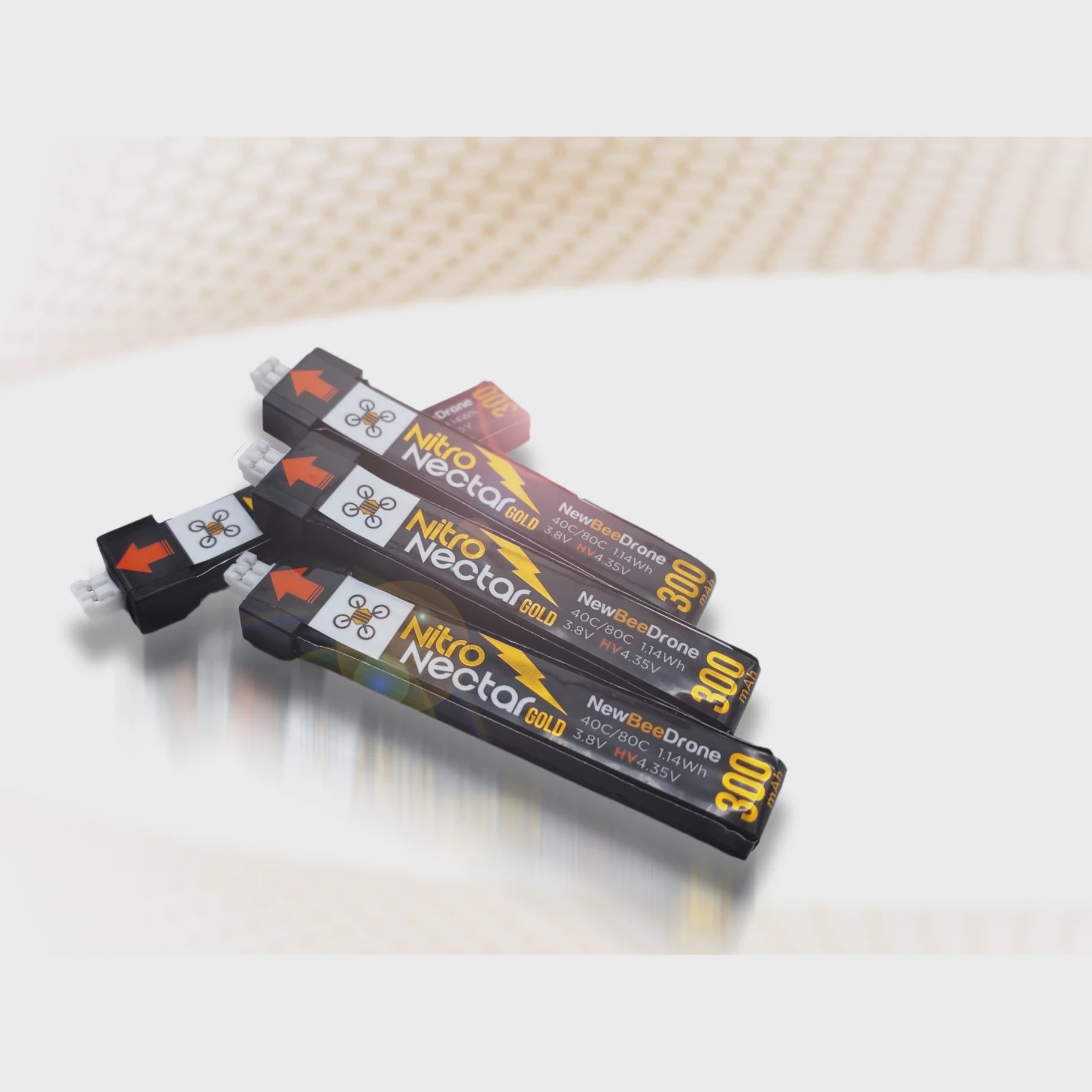 NewBeeDrone Nitro Nectar Gold 300mAh 1S HV PH2 LiPo Battery (4 Pack) [DG]
