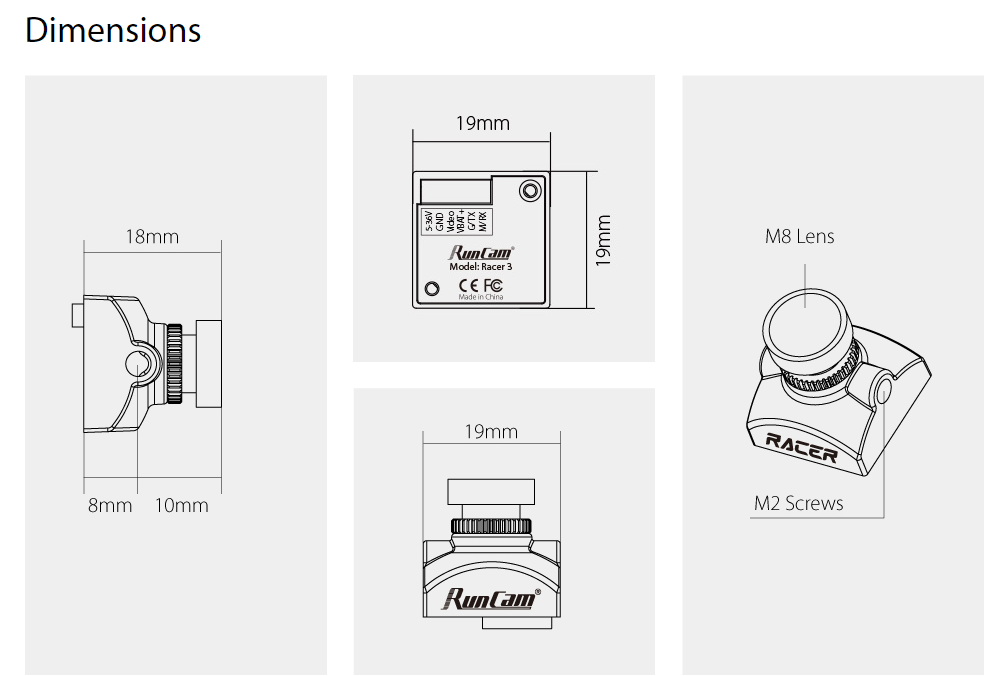 Runcam Racer 3 CMOS 1000TVL 4:3 Super WDR Micro Camera