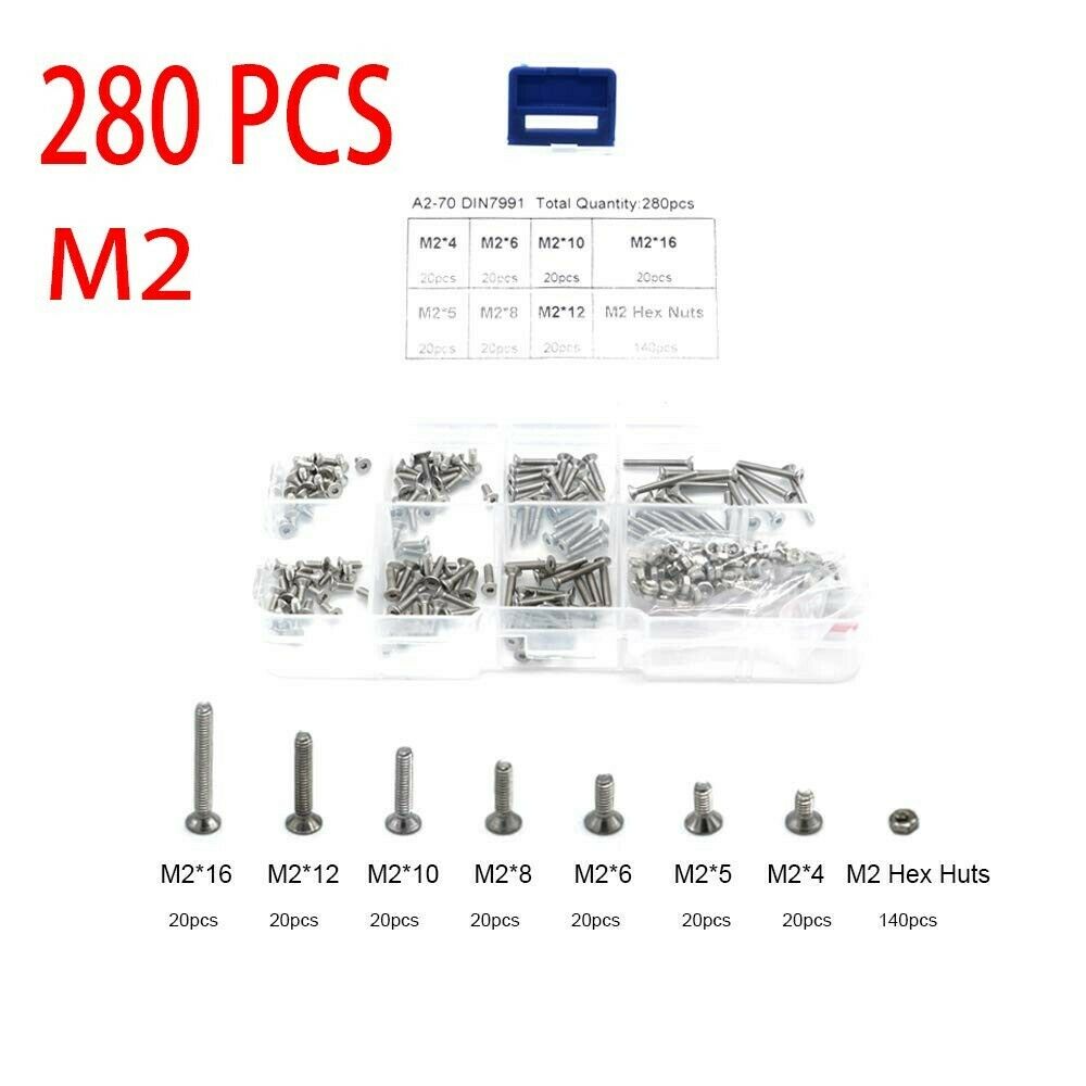 M2 Counter Sunk 280pcs Stainless Steel Bolt Fastener Kit by Phaser FPV