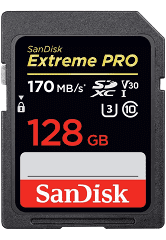 SANDISK SDSDXXY-128G-GNCIN SDXC Extreme Pro V30 4K/UHD UHS-I/U3 170MB