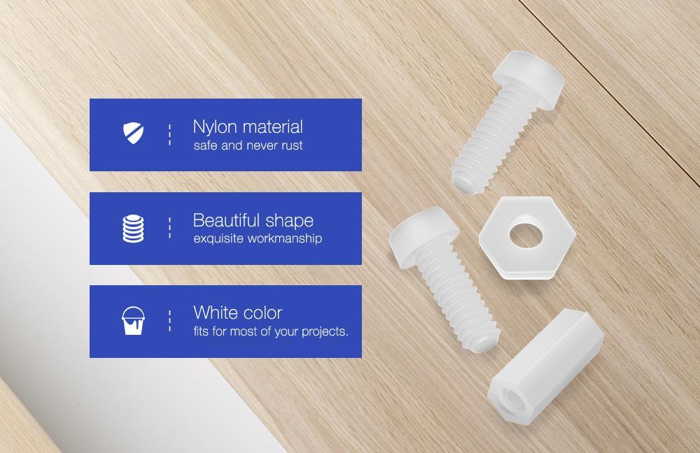 Suleve M2NH1 M2 Nylon Screw White Hex Screw Nut Nylon PCB Standoff Assortment Kit 120pcs