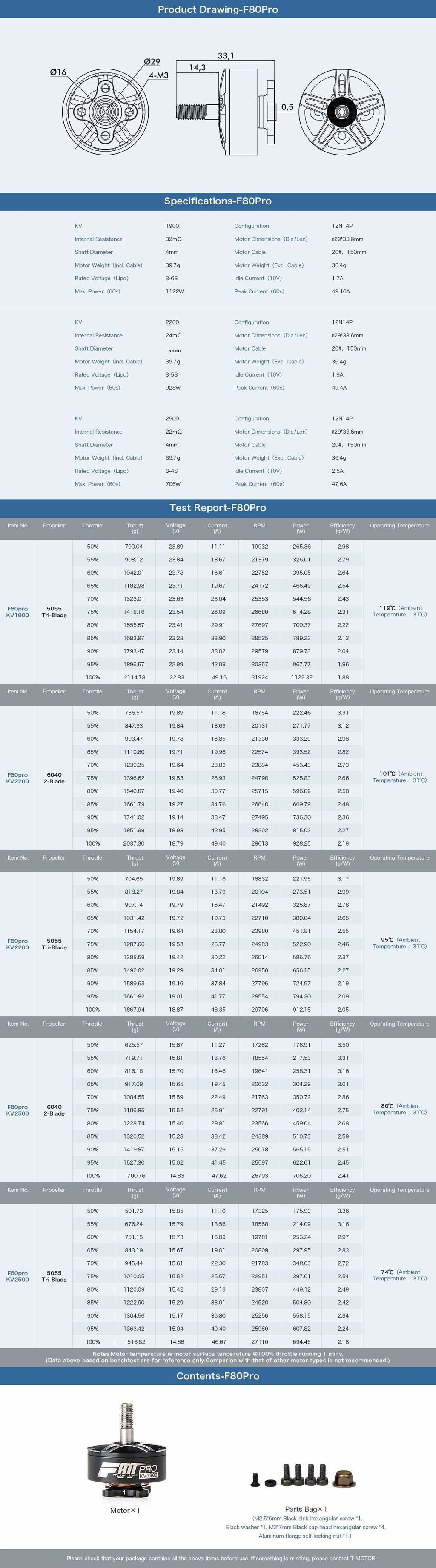 T-MOTOR F80 PRO 2408 1900KV / 2200KV / 2500KV FPV Racing Motors